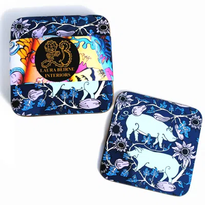 Laura B Interiors Set Of 6 The Blue Country Pig Coasters