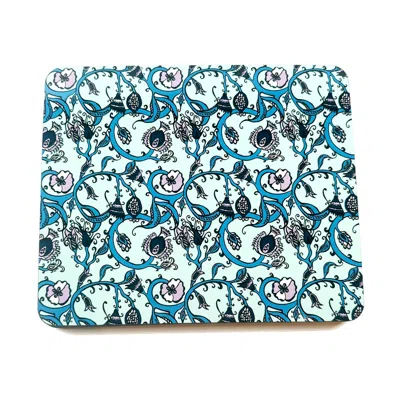 Laura B Interiors The Blue Decorative Thistle Set Of Four Placemats In Multi