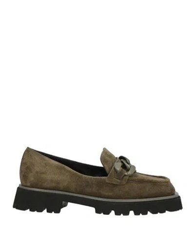 Laura Bellariva Woman Loafers Military Green Size 6.5 Leather