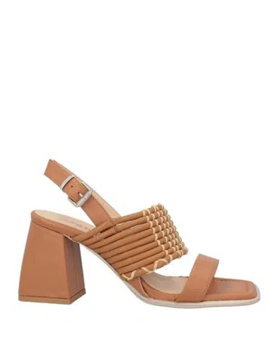 Laura Bellariva Woman Sandals Tan Size 10 Calfskin In Brown