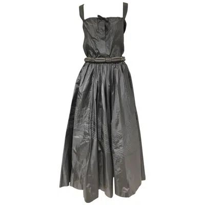 Pre-owned Laura Biagiotti 1990s  Spaghetti Strap Silk Blouse And Skirt Set In Gray