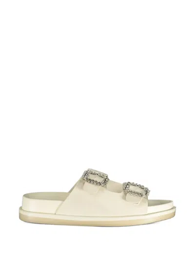 Laura Biagiotti Crystal-embellished Double-strap Sandals In Neutral