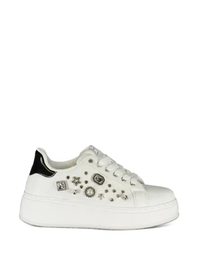 Laura Biagiotti Crystal-embellished Flatform Sneakers In White