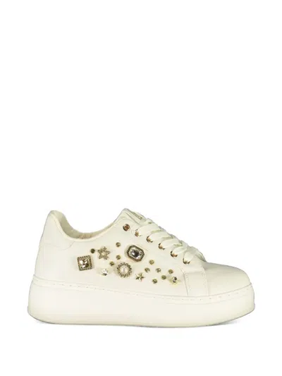 Laura Biagiotti Crystal-embellished Platform Sneakers In White