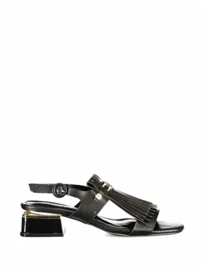 Laura Biagiotti Fringed Logo-plaque Sandals In Black