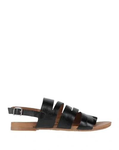 Laura Biagiotti Gold Woman Thong Sandal Black Size 8 Leather