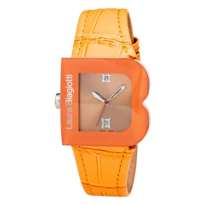 Laura Biagiotti Leather Dress Women's Watch In Orange