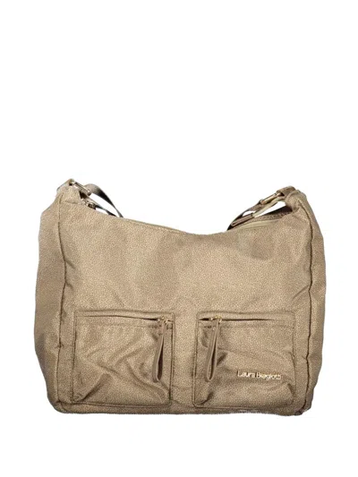 Laura Biagiotti Logo-strap Zipped Shoulder Bag In Nude