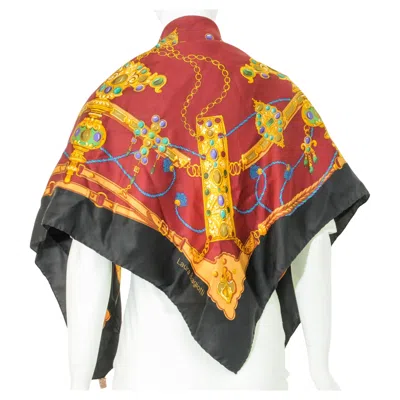 Pre-owned Laura Biagiotti Silk Scarf Hand Rolled Edges Gold Jewelry Print Italy In Brown