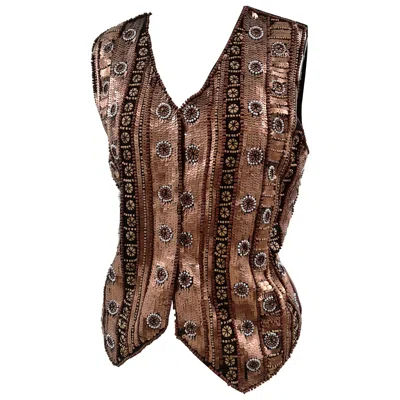 Pre-owned Laura Biagiotti Vintage 1990s Unisex Sequins Beads Vest Italy 60cm In Brown