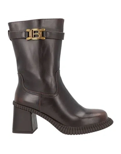 Laura Biagiotti Woman Ankle Boots Chocolate Brown Size 8 Rubber In Black