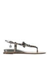 Laura Biagiotti Woman Thong Sandal Bronze Size 7 Textile Fibers In Black