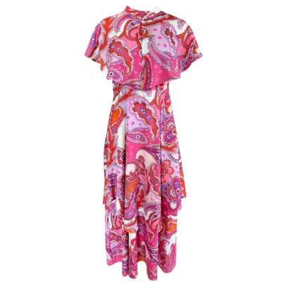 Laura Citron Pink / Orange Pink Paisley Dress + Capelette In Multi