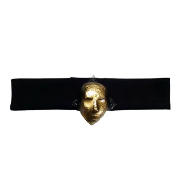 Laura Daili Women's Black / Gold Golden Face Glass Belt