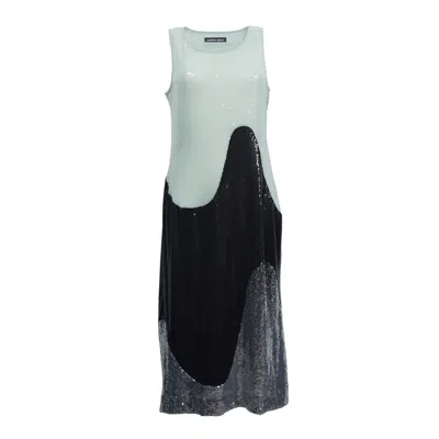 Laura Daili Women's Black / Green / Silver Glass Flow Dress In Multi