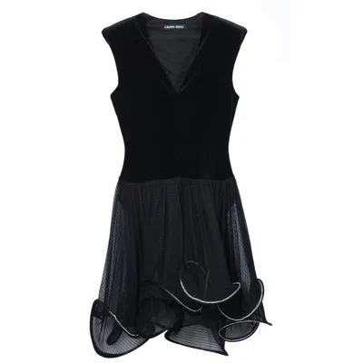 Laura Daili Women's Black / Silver Intriguing Black Velvet Illusion Dress