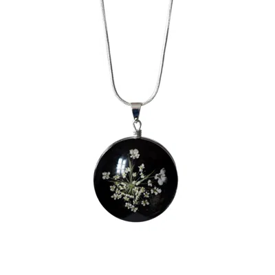 Laura Daili Women's Black / White / Silver Queen Anne's Lace Starry Night Glass Pendant