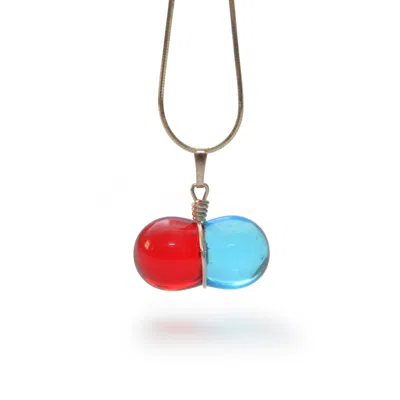 Laura Daili Women's Blue / Red / Silver Fire & Water Harmony Glass Pendant In Multi