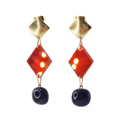 Laura Daili Women's Gold / Red / Black Midnight Scarlet Earrings In Multi