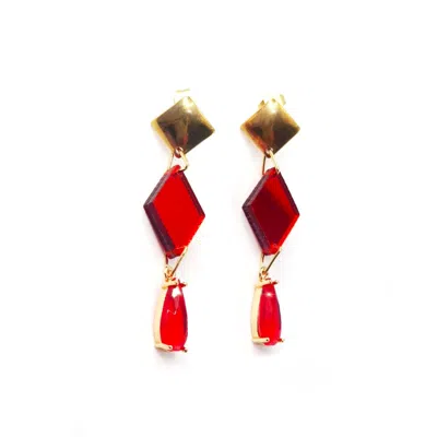 Laura Daili Women's Gold / Red Scarlet Prism Earrings
