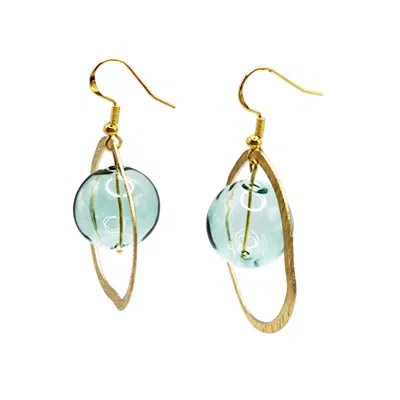 Laura Daili Women's Green / Gold Emerald Orbit Glass Earrings In Blue