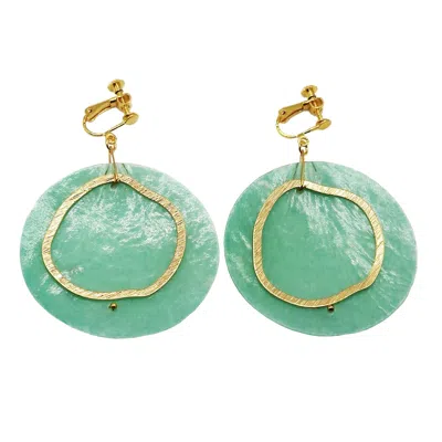 Laura Daili Women's Green / Gold Emerald Shell Clip On Earrings