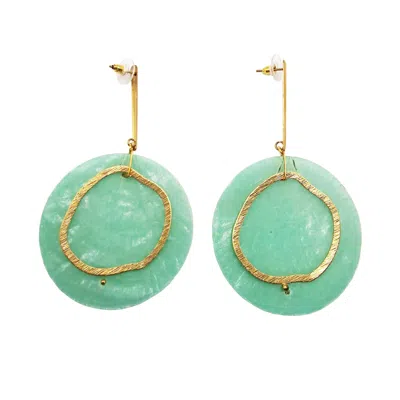 Laura Daili Women's Green / Gold Emerald Shell Statement Earrings In Pink