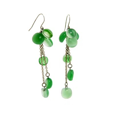 Laura Daili Women's Green / Silver Green Glass Cluster Earrings
