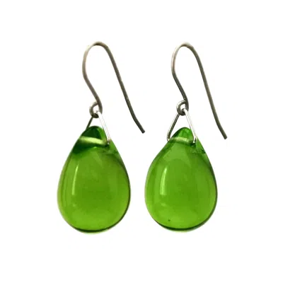 Laura Daili Women's Green / Silver Morning Dew Green Glass Earrings In Multi