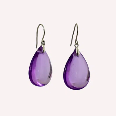 Laura Daili Women's Purple / Silver / Neutrals Amethyst Glow Glass Teardrop Earrings In Blue