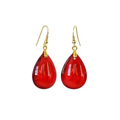Laura Daili Women's Red / Gold Ruby Golden Teardrop Glass Earrings In Multi