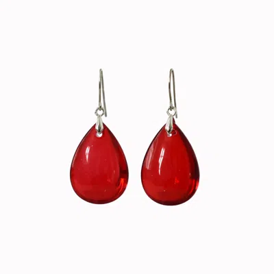 Laura Daili Women's Red Ruby Teardrop Glass Earrings