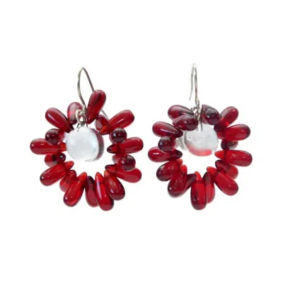 Laura Daili Women's Red / Silver / Purple Ruby Bloom Glass Earrings