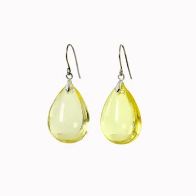 Laura Daili Women's Yellow / Neutrals / Silver Light Amber Teardrop Earrings In Green