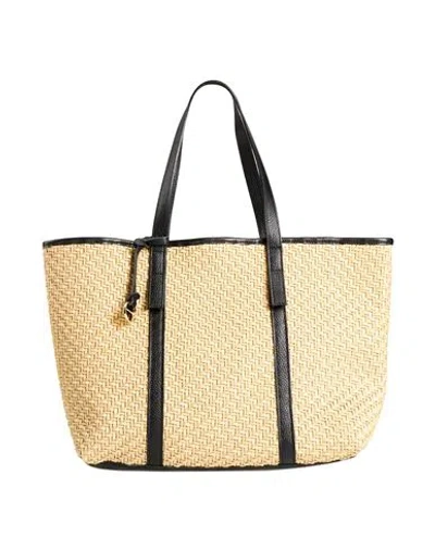 Laura Di Maggio Woman Handbag Black Size - Leather, Natural Raffia