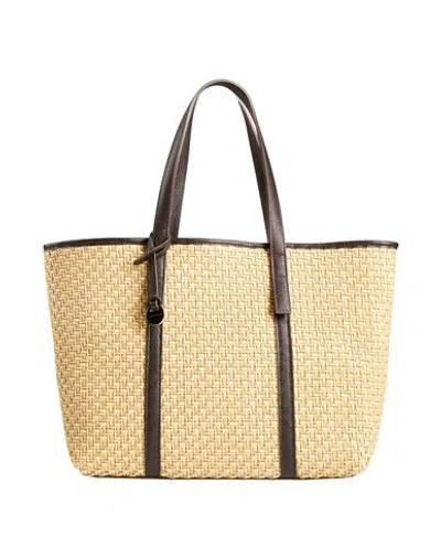 Laura Di Maggio Woman Handbag Dark Brown Size - Leather, Natural Raffia