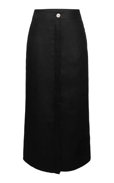 Laura Garcia Charlie Button-detailed Linen Midi Skirt In Black