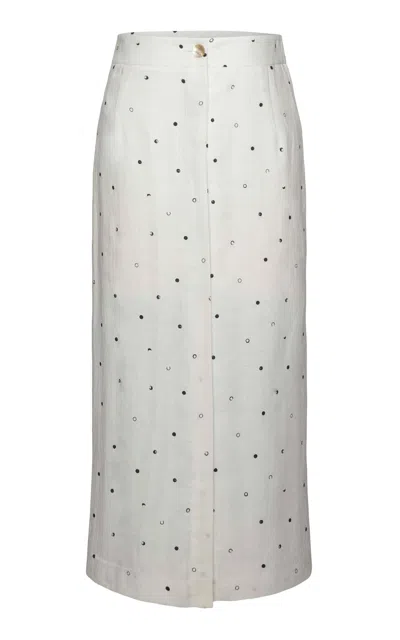 Laura Garcia Charlie Button-detailed Linen Midi Skirt In Black,white