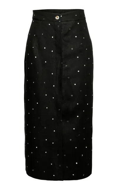 Laura Garcia Charlie Button-detailed Linen Midi Skirt In Black,white