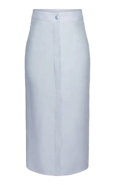 Laura Garcia Charlie Button-detailed Linen Midi Skirt In Blue