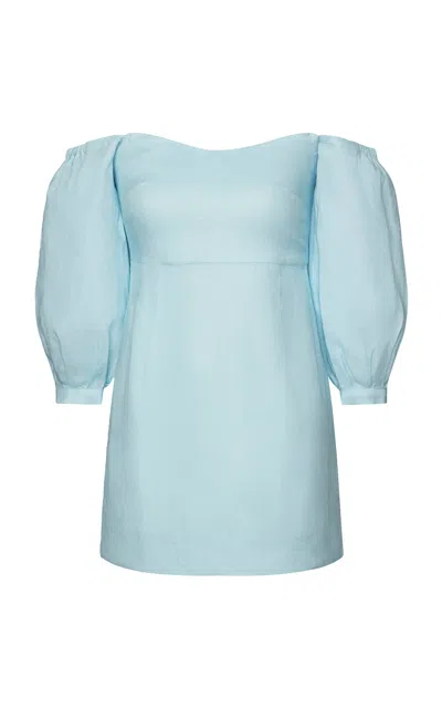 Laura Garcia Clementine Off-the-shoulder Linen Mini Dress In Blue