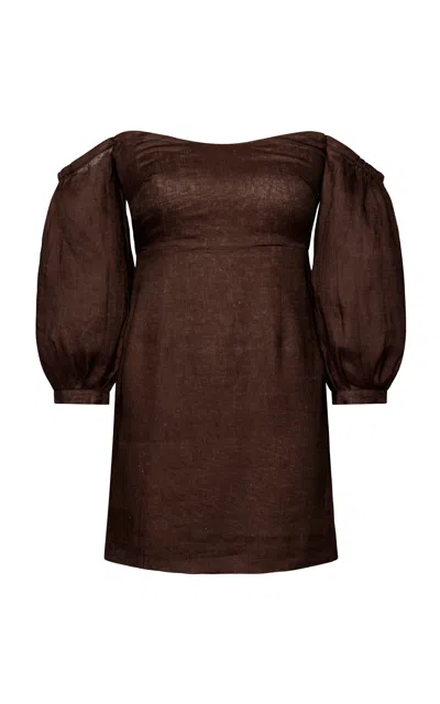 Laura Garcia Clementine Off-the-shoulder Linen Mini Dress In Brown