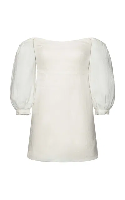 Laura Garcia Clementine Off-the-shoulder Linen Mini Dress In White