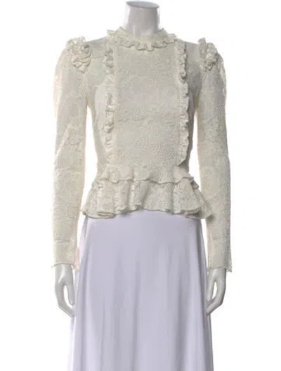 Pre-owned Laura Garcia Collection Lace Pattern Long Sleeve Blouse In Neutral