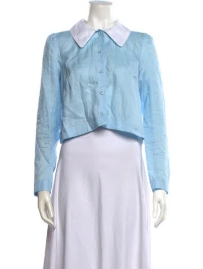 Pre-owned Laura Garcia Collection Linen Long Sleeve Button-up Top In Blue
