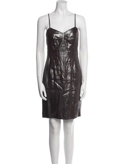 Pre-owned Laura Garcia Collection V-neck Mini Dress In Brown