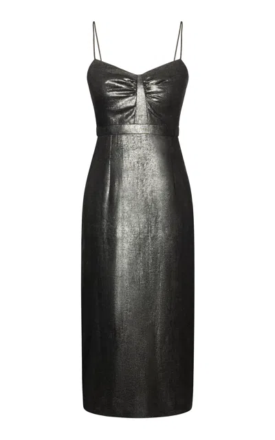 Laura Garcia Laura Gathered Linen-lurex Midi Dress In Black