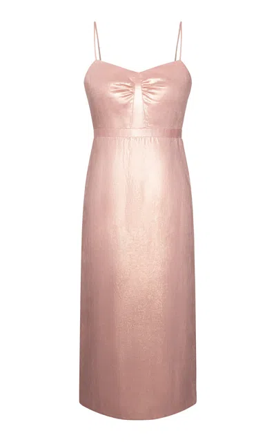 Laura Garcia Laura Gathered Linen-lurex Midi Dress In Pink