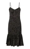 Laura Garcia Laura Ruffled Stretch-silk Jacquard Midi Dress In Black