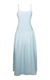 Laura Garcia Lauren Drop-waist Jersey-linen Maxi Dress In Blue